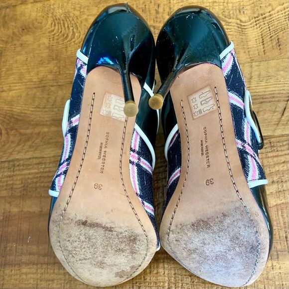 Sophia Webster Plaid Patent Leather High Heel Ankle Boots Black Pink Size EU 39 - Picture 13 of 16